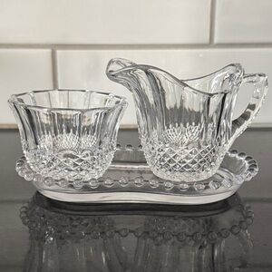 Vintage Candlewick Style Elegant Clear Glass Creamer and Sugar Set